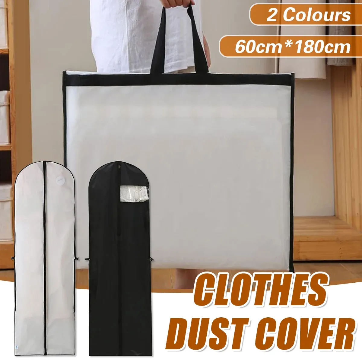 Clothes Dustproof Cover Foldable Moisture-Proof For Household Dress Suit Storage - White — image 2