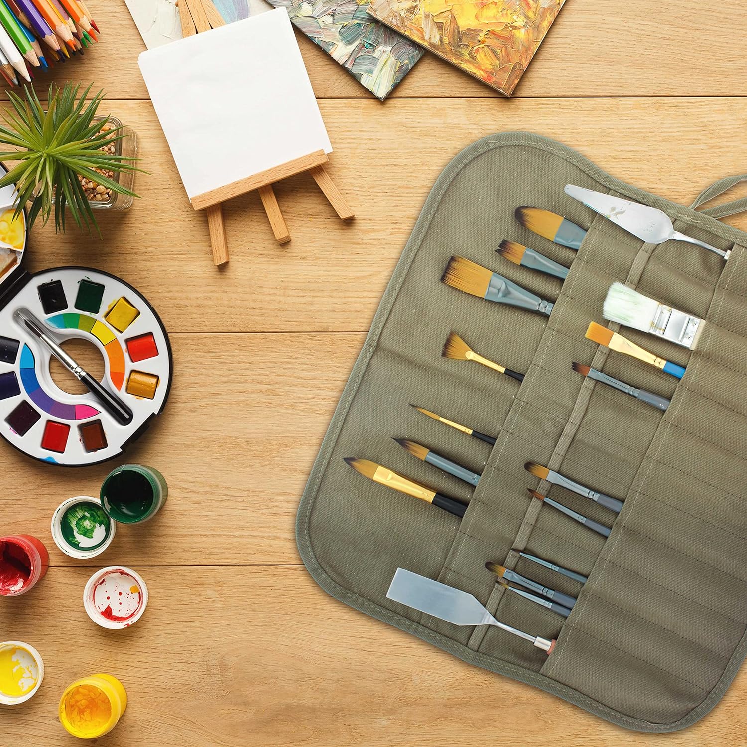 Deluxe Canvas Art Paint Brush Holder & Storage Organizer Roll-Up Case Bag - 24 Slot Pockets Carry Pouch - Protect Artist Acrylic Oil Watercolor Paintbrushes โ image 6