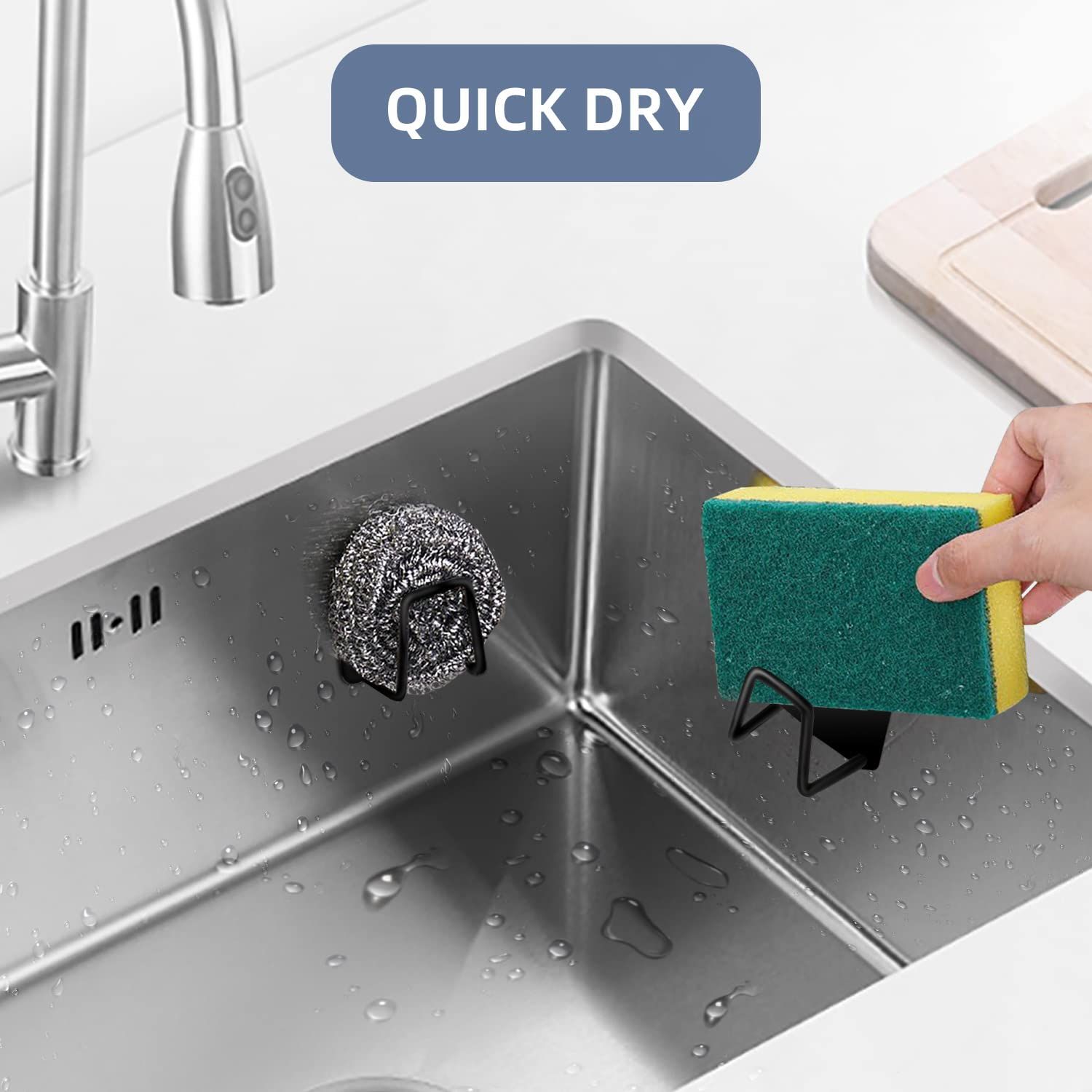2 Pcs Sponge Holders for Kitchen Sink,Strong Adhesive Sink Sponge Holder Stainless Steel Waterproof Sponge — image 4