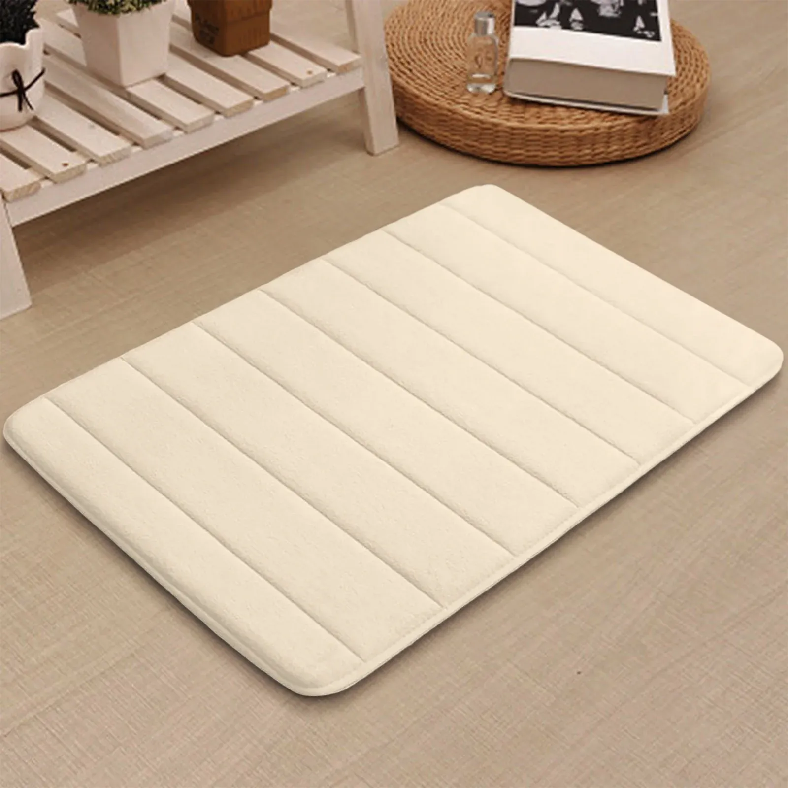 White Non Slip Absorbent Bathroom Rug, Extra Soft Machine Washable Bath Mat for Tub and Shower, 24 × 16 in — image 2