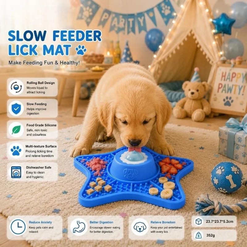 Innovative Two-in-One Star-Shaped Slow Feeder Lick Mat for All Breeds of Dogs and Cats – Our Original 5-Point Silicone Pad with Rolling Ball Insert — image 3