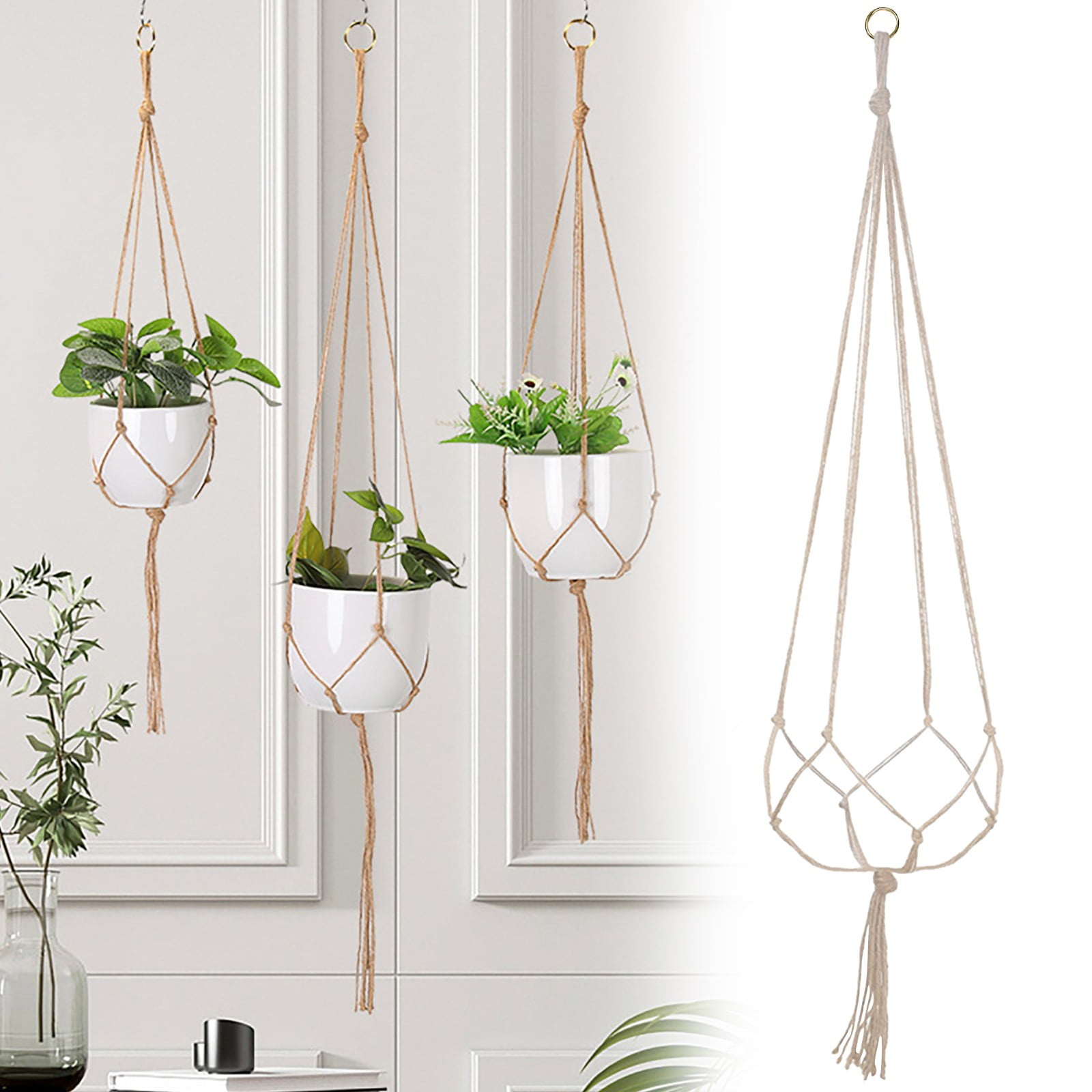 Plant Hanger Flower Pot Plant Holder for Indoor Outdoor Decorations,Indoor Hanging Planter Holder, Hanging Baskets for Plant, 1X Hanging Basket Net Bag Brown — image 2