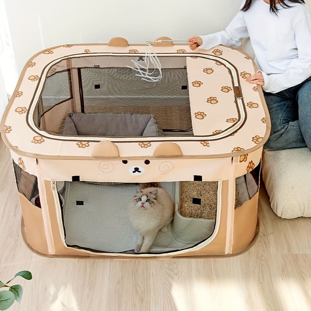 Foldable Pet Playpen with Zippered Top, Portable Cat Whelping Box & Puppy Kennel for Indoor/Outdoor Use, Easy Assembly, Multi-Functional Tent for Small Pets — image 3