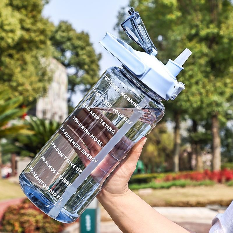 Plastic Water Bottle Jug with Straw,Motivational Sports Water Jug with Time Maker,Reusable,BPA Free,Leakproof,for Travel,Camping — image 2