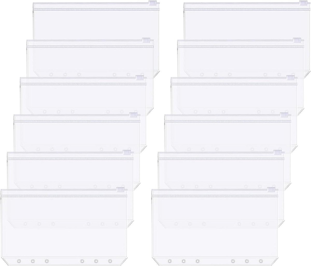 12 money envelopes with 6 holes for A6 size - Budget sleeve for receipts - Storage accessories with binding spine - Savings accessories