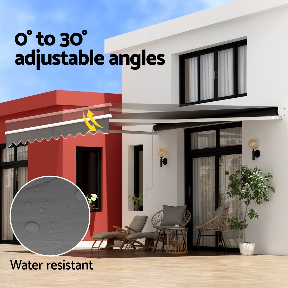 Instahut Retractable Folding Arm Awning Manual Sunshade 4Mx3M Grey — image 5