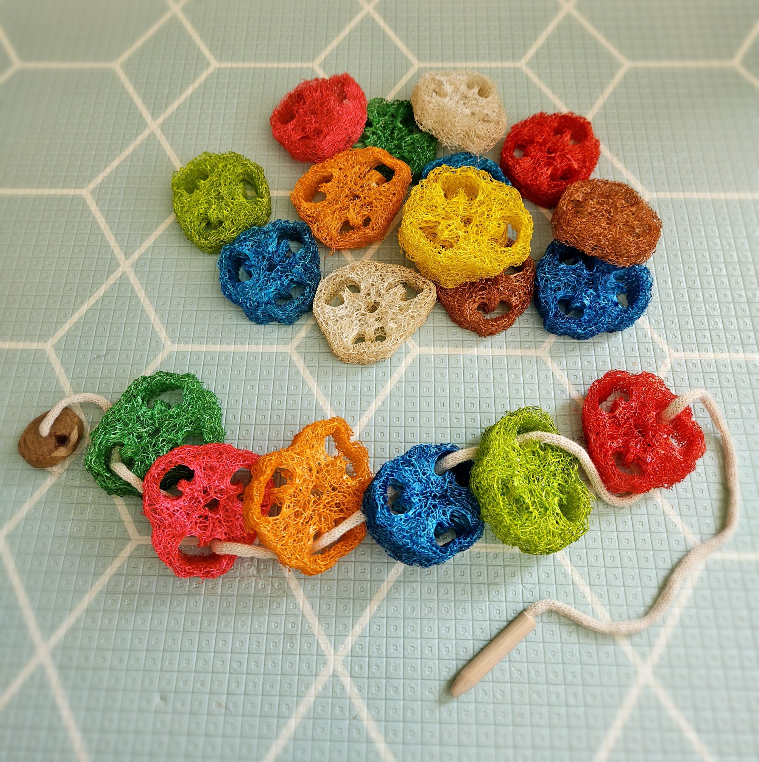 Rainbow loofah lacing toys