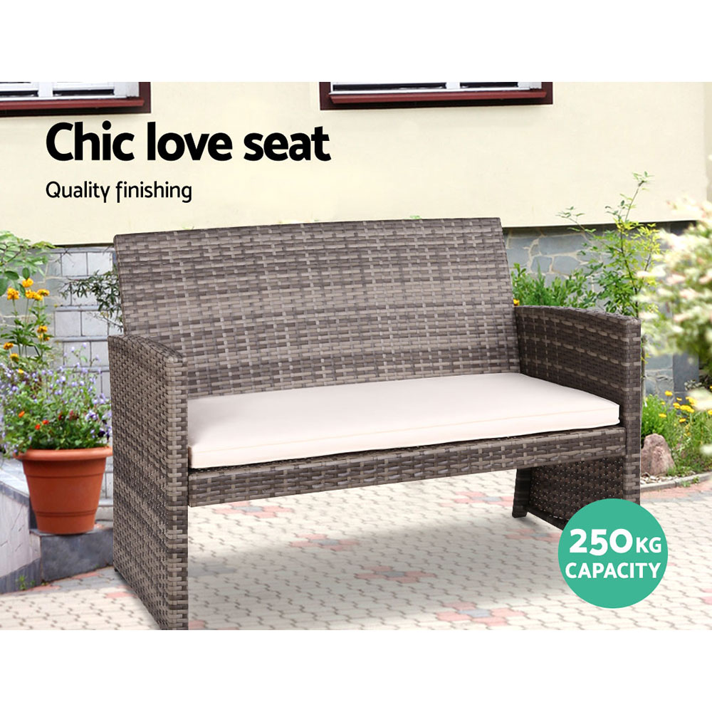 Gardeon 4 PCS Outdoor Sofa Set Rattan Chair Table Setting Garden Furniture Grey โ image 3