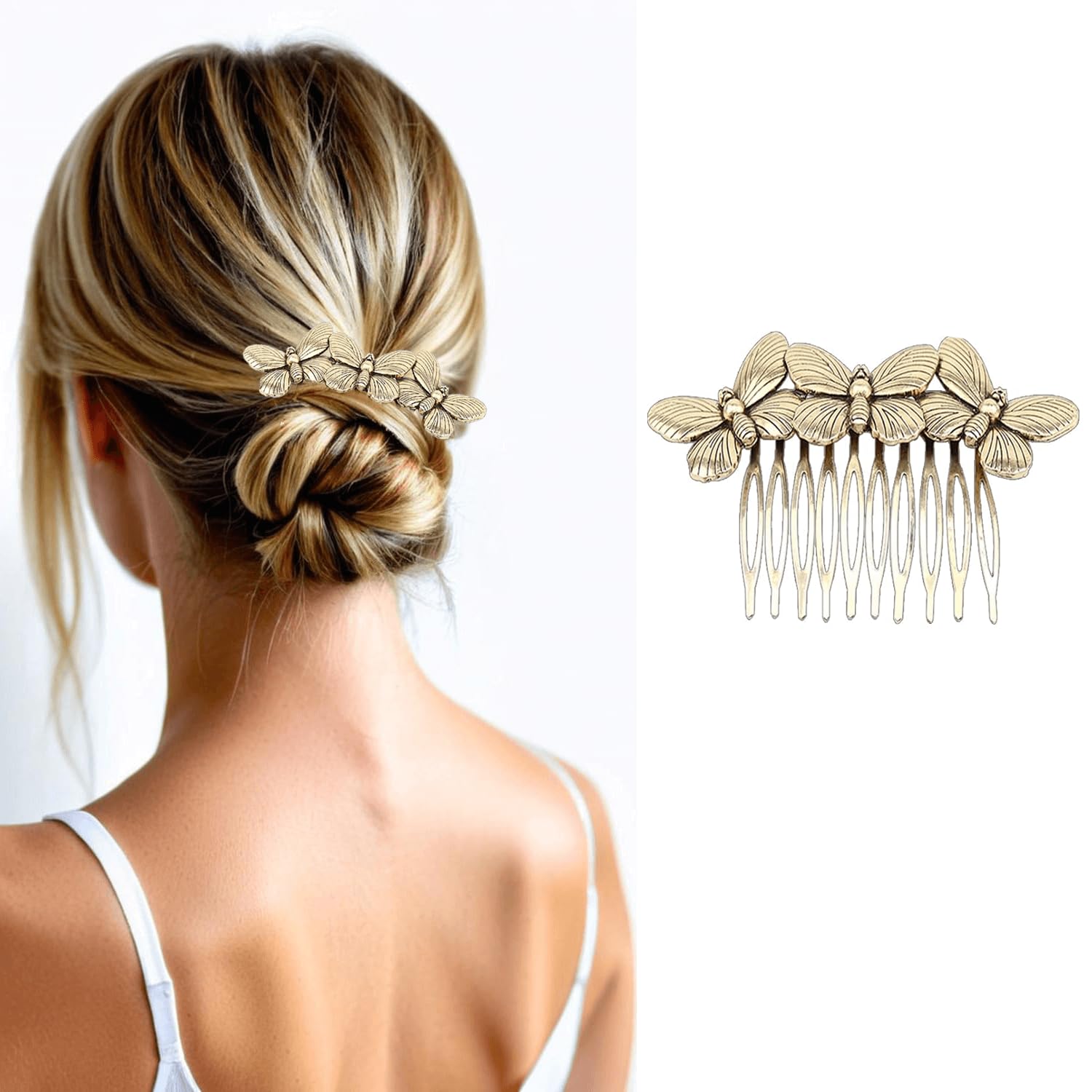 6 Pack Vintage gold Hair Side Combs for Women Decorative,Butterfly Flower Leaf Pearl Rhinestone Metal Hair Comb Tooth Clip with Teeth Grip Crystal Bridal Hair — image 4