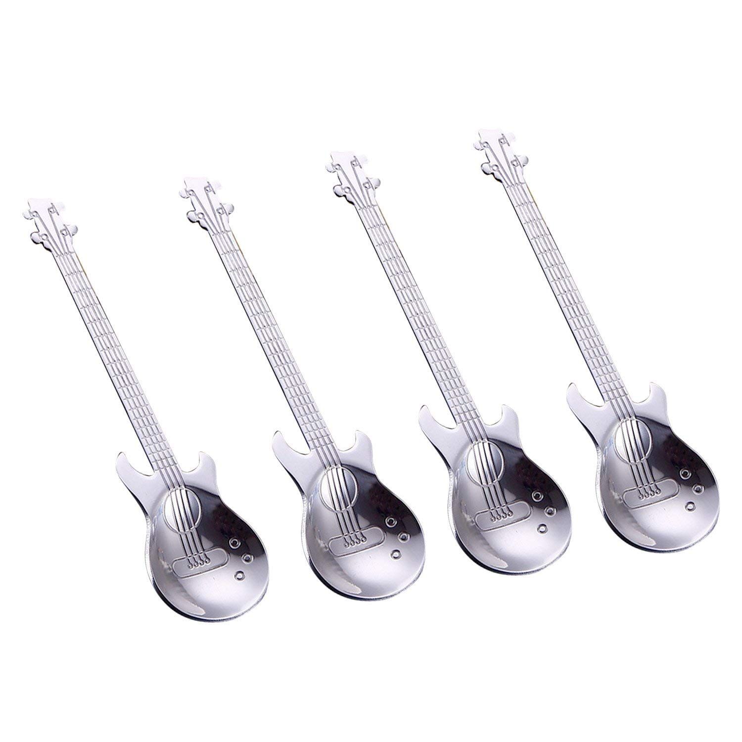 Coffee Tea Spoons, Stainless Steel Stirring Mixing Spoons, Fun Gift for Music Lover Cute Sturdy Teaspoons, Pack of 4, Silver