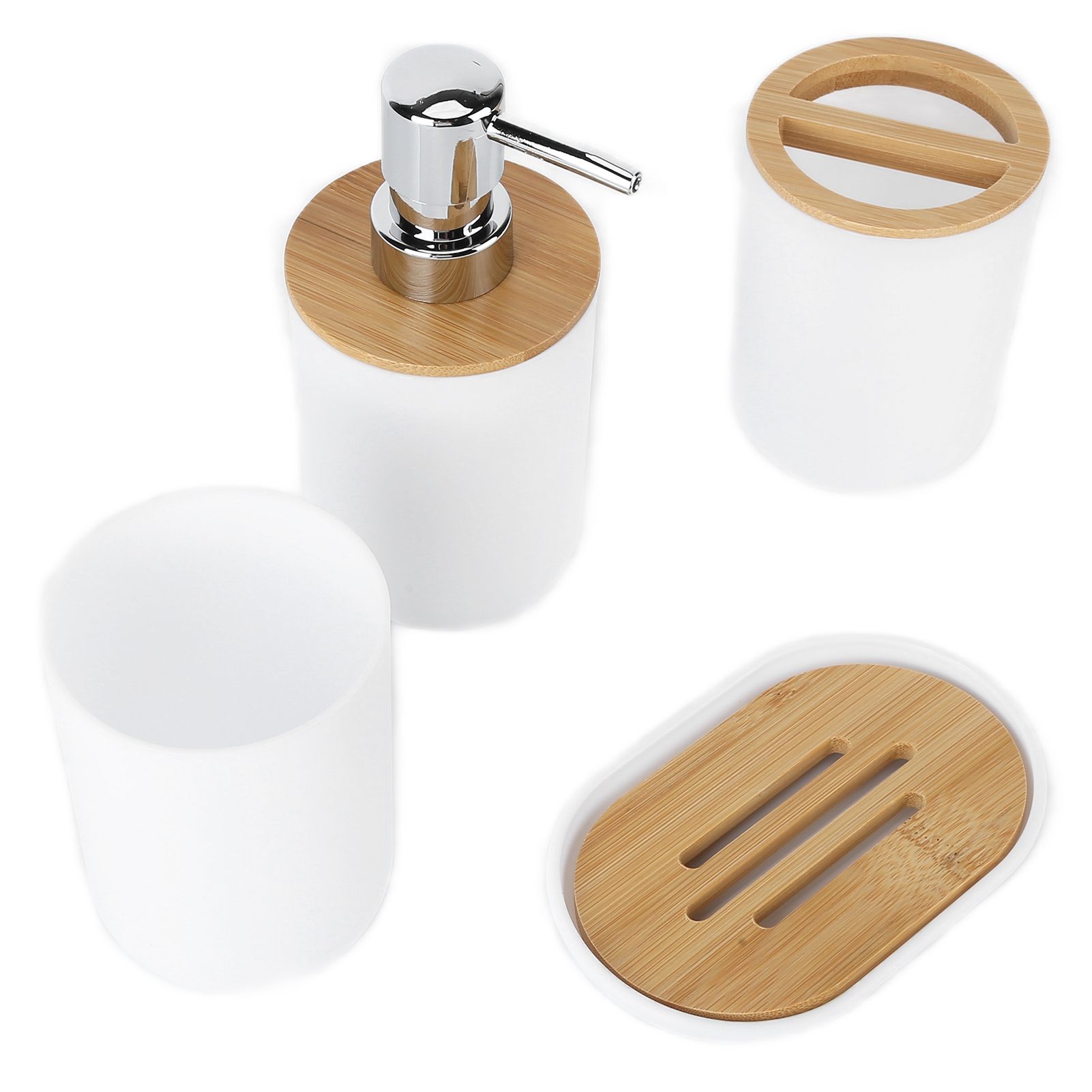 4Pcs Bathroom Accessory Set Bamboo Waterproof Durable Gift Toothbrush Cup for Home HotelWhite โ image 4