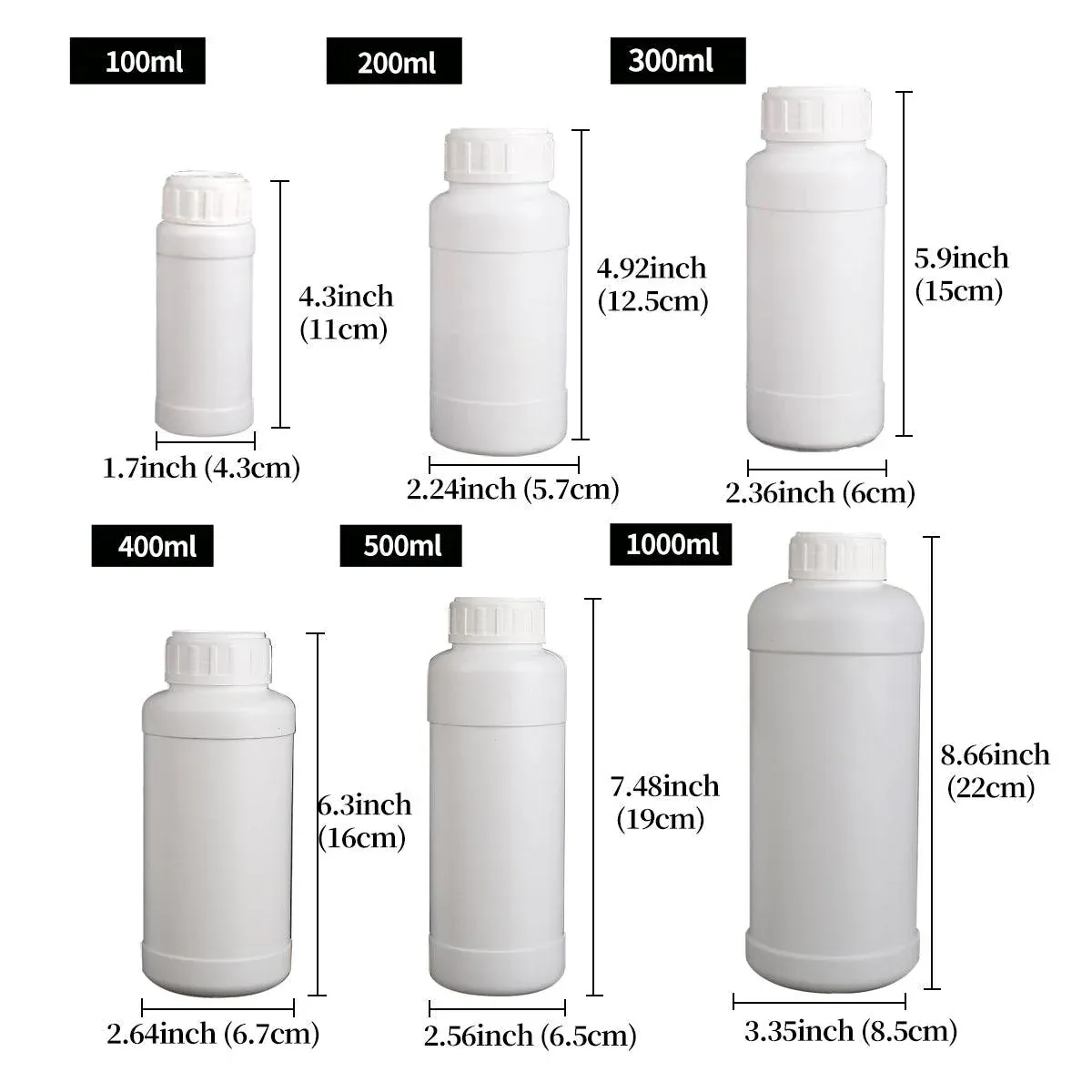 50pcs Chemical Bottle White Plastic Sample Reagent Bottles for Lab Storage - 300ml — image 4