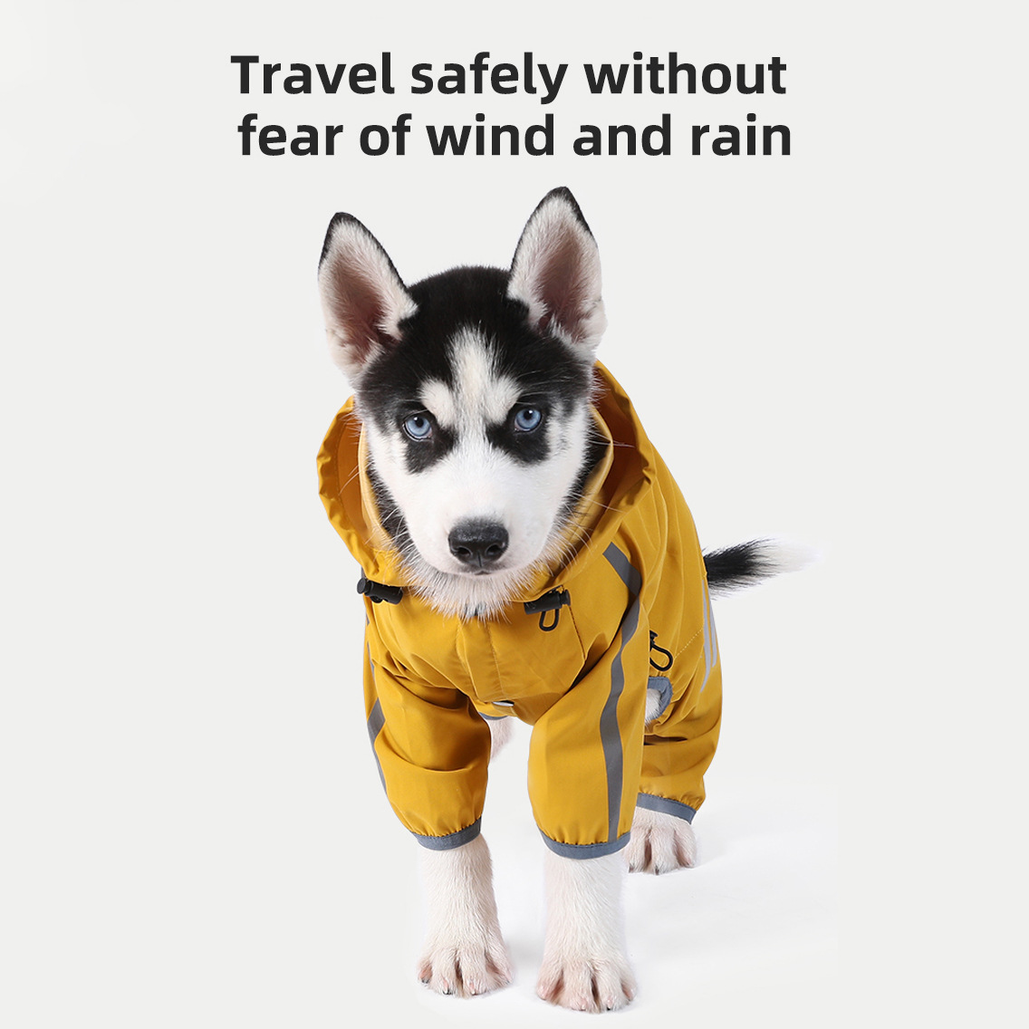 XXL Bright Yellow And Gray Trim Waterproof Four-Legged Dog Raincoat with Leash Hole for Small Breeds — image 2