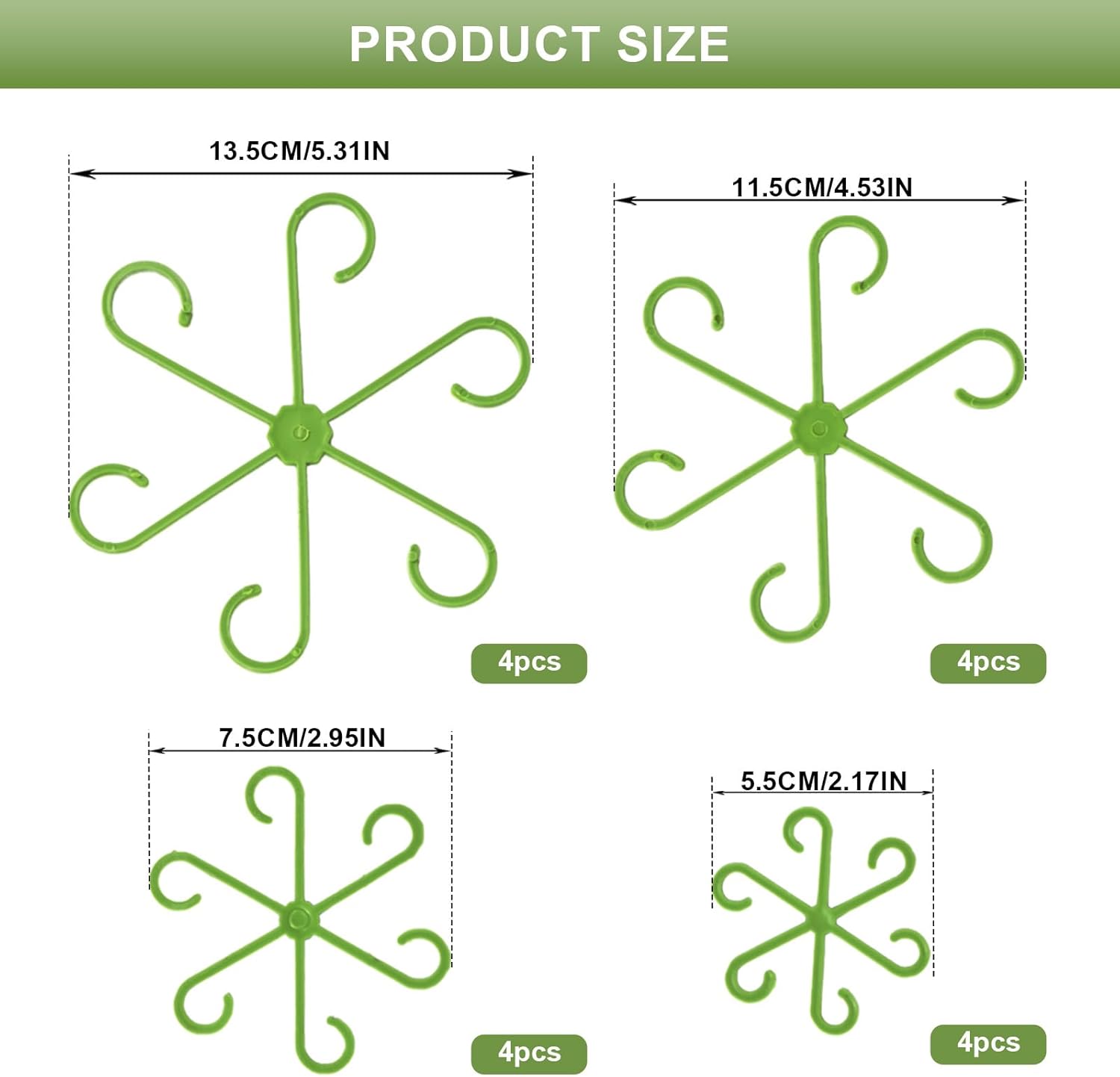 16 Pack Indoor Plant Stakes 4 Sizes 4 of Each Size Green Plant Supports for Tall Plants Monstera Plant Anchors Plant Fixing Hooks Suitable for Indoor Gardens — image 2