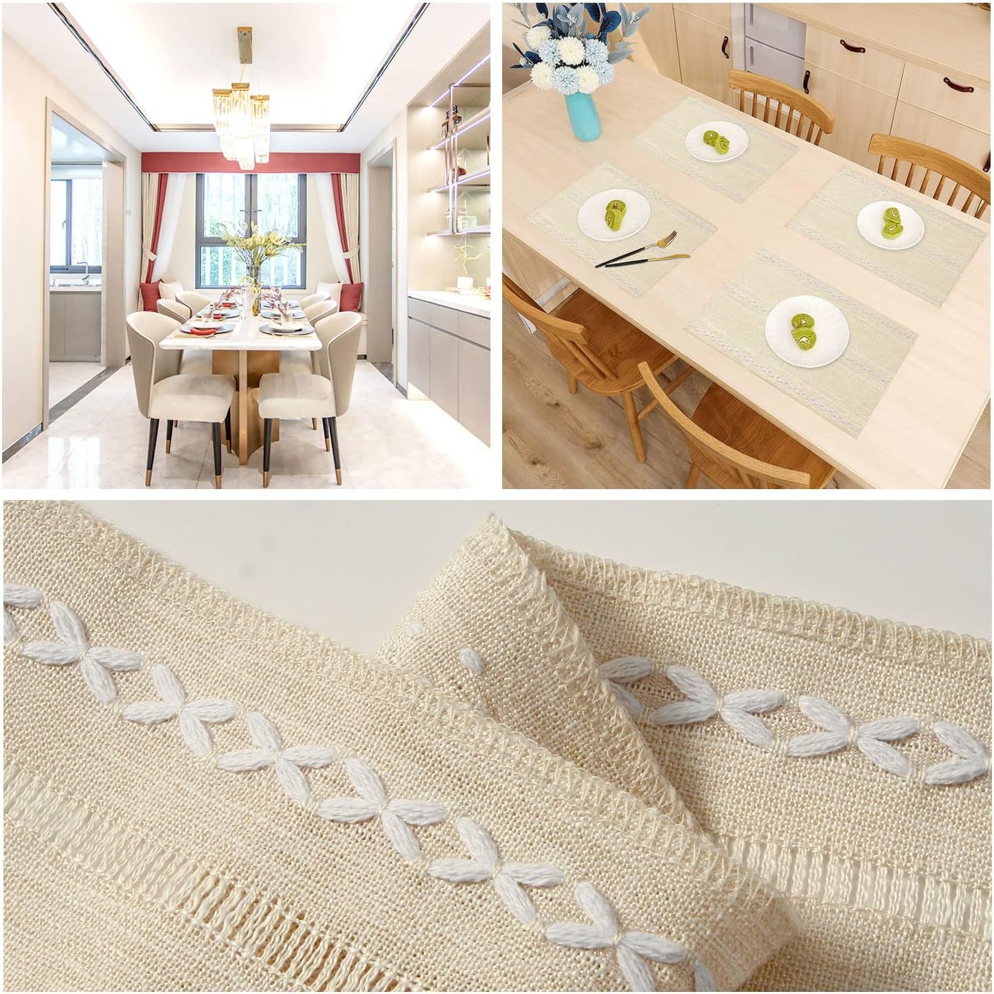 4 Pcs White Woven Placemats - Heat Resistant Kitchen Table Mats, Coffee Tea Cup Coasters, Linen Blend Dining Decor — image 3