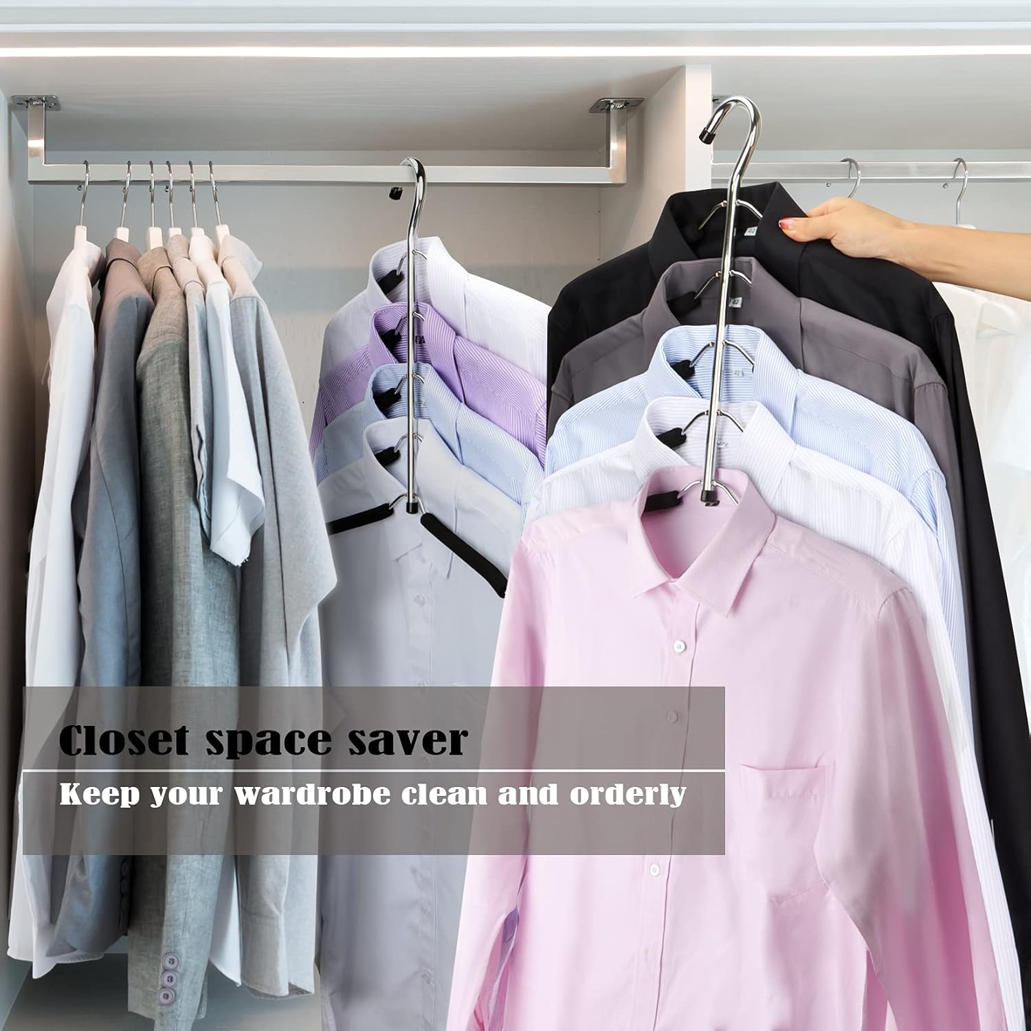 Hangers Space Saving Clothes Hanger 2 Packs Swing Arm Non Slip Padded Coat Hanger 5 Layers Heavy Duty Stainless Steel Sweater Shirt Hanger Closet Storage — image 5