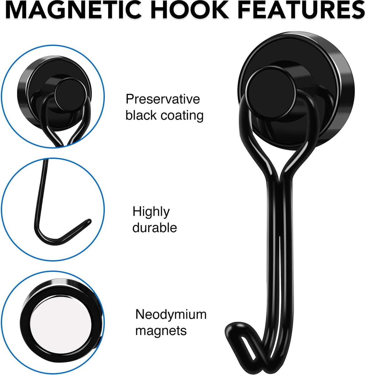 Towel Hook - Hooks - With Hooks - 24 Kg Magnetic Hooks - Heavy Duty Strong Magnets - For Grill Ceiling Magnetic Board Kitchen Office - For Kitchen Fridges — image 2
