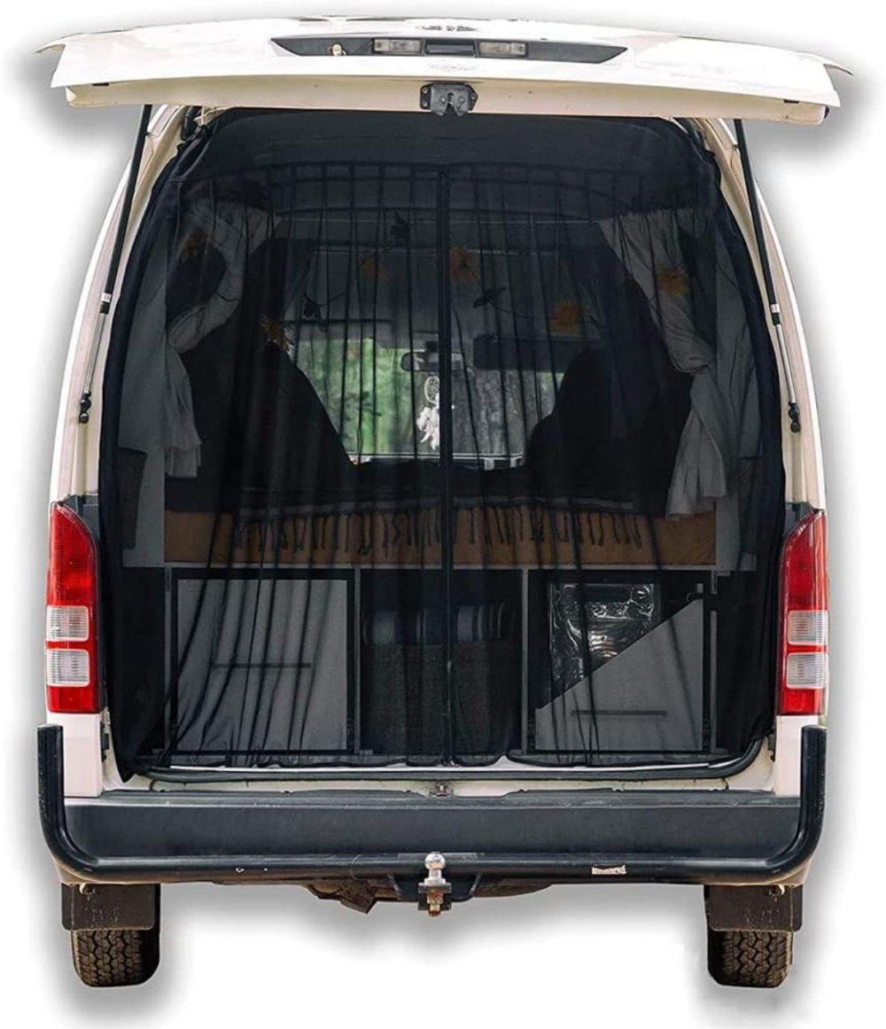 Magnetic car trunk mosquito net 165 × 165cm, compatible with most vehicles for ventilation and insect protection, ideal for camping and fishing