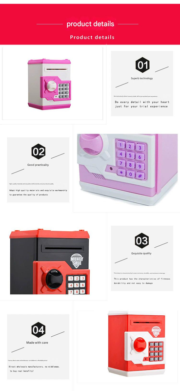 Yellow and Blue Electronic Password Piggy Bank โ An ATM-style automatic money-rolling safe featuring a digital keypad lock, 4-digit password security, and a โ image 4