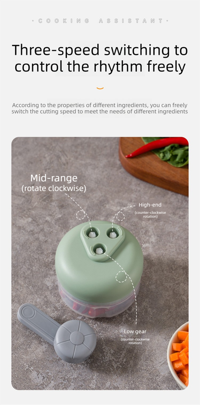 Manual Garlic Chopper & Food Processor 250ml Portable 3-Speed Hand-Crank Mincer – Green Large Capacity Edition — image 2