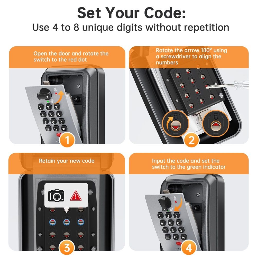 Wall-Mounted Lock Box for Keys with Code, 4 Digits Combination Key Lock Box with Resettable Spare Key, Weatherproof & Large Capacity Key Safe Storage Lockbox — image 4