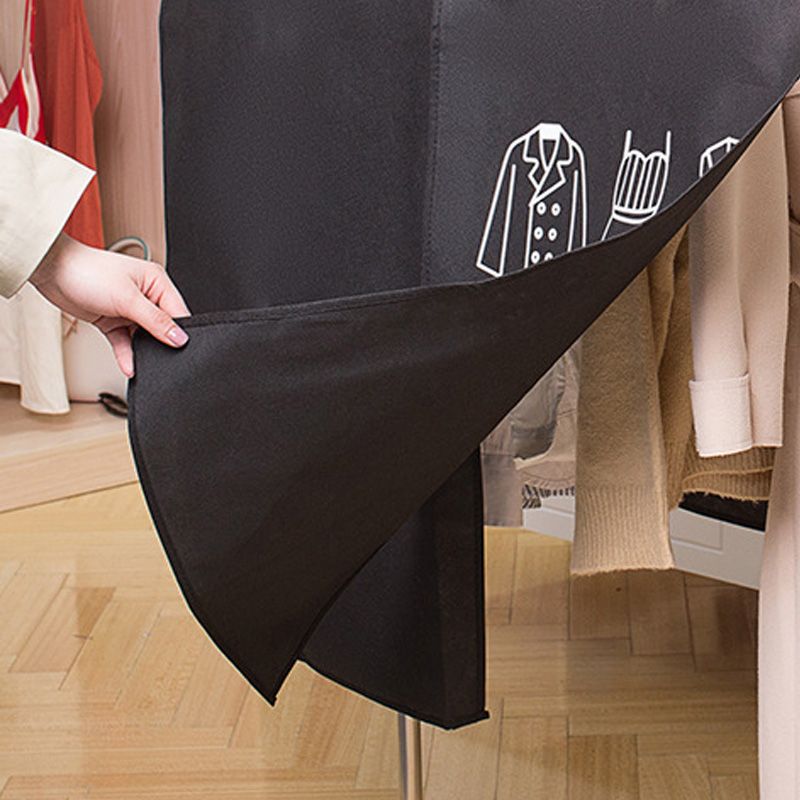 Clothes Dust Cover Nonwoven Dust Prevention Waterproof Transparent Window Design Hanging Garment Protectors Black โ image 3