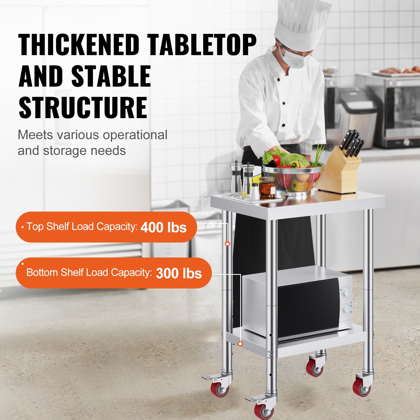 24x18x34 Inch Stainless Steel Work Table 3-Stage Adjustable Shelf with 4 Wheels Heavy Duty Commercial Food Prep Worktable with Brake for Kitchen Prep Work โ image 3
