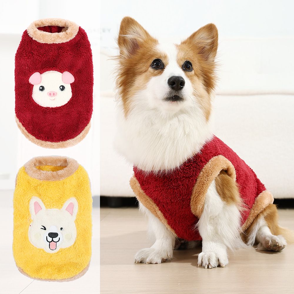 Dog Vest Fleece Winter Warm Pet Clothing Happy dog style [pink] L [recommendation 3.5-5kg] — image 6