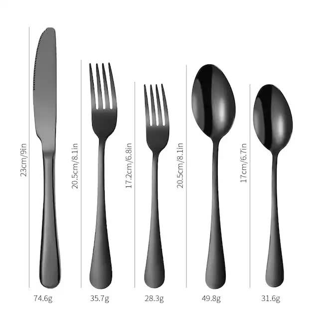 Black 410 Stainless Steel Cutlery Set - Western Steak Knife, Fork & Spoon Set, 4 Set/20-Piece Dinnerware Set โ image 2