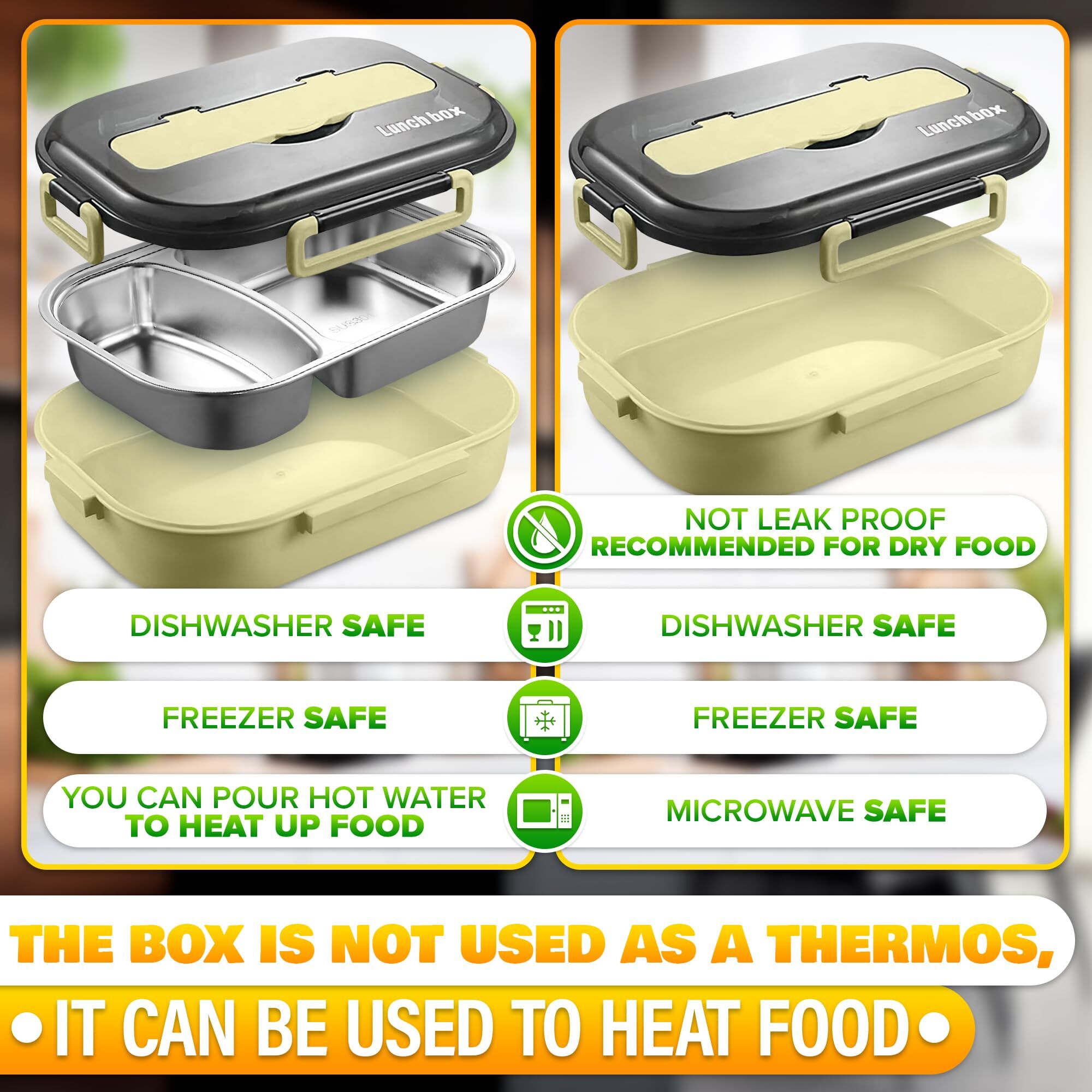 Stainless Steel Bento Lunch Box with Dual Compartments & Utensils – Microwave & Dishwasher Safe for Adults (Green) — image 5