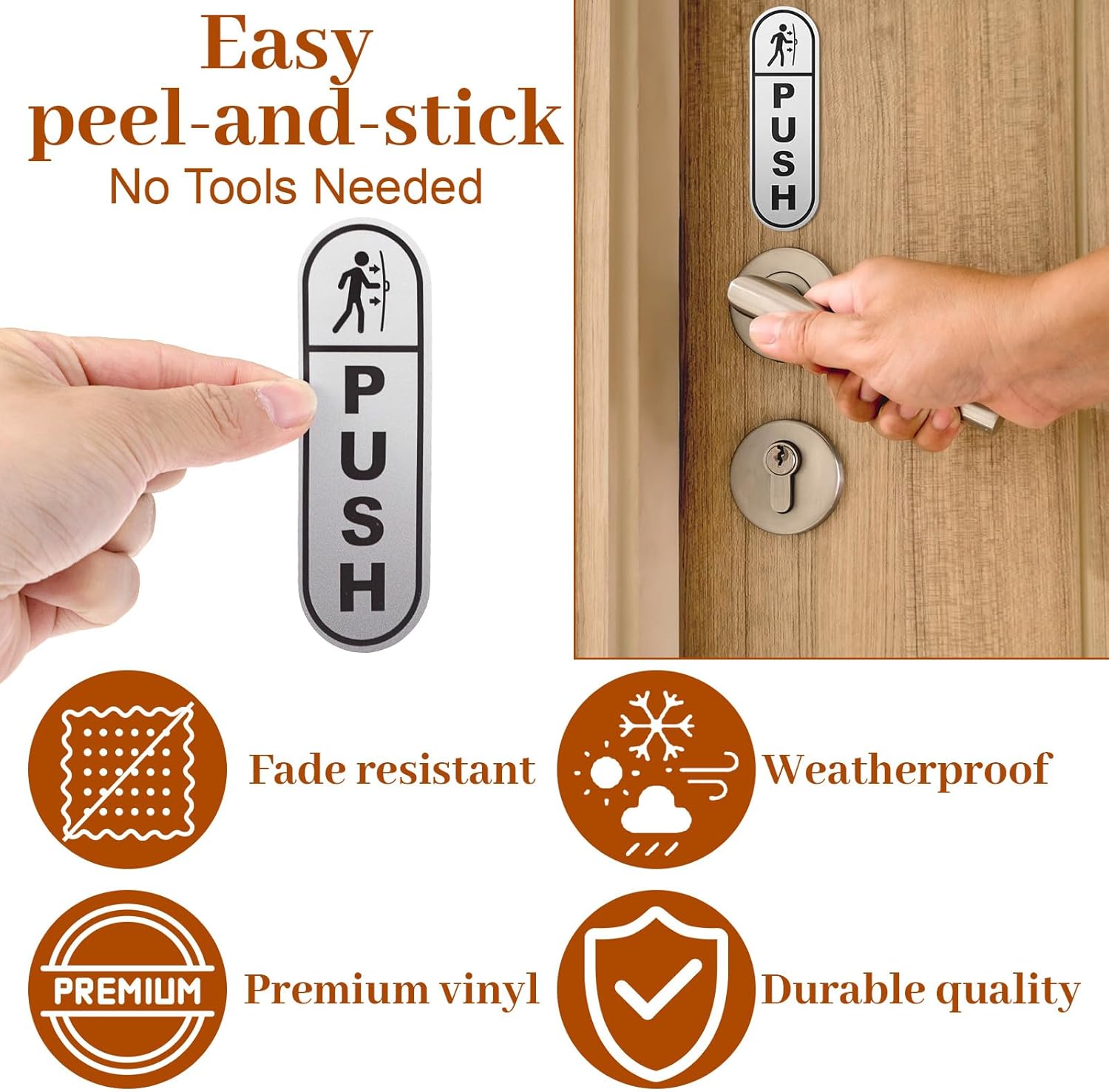 6PCS Push Pull Door Stickers - Shimmeroo Durable Waterproof Strong Adhesive Pull Push Door Sign Stickers for Home Office Business Doors Gloss Wipeable — image 5