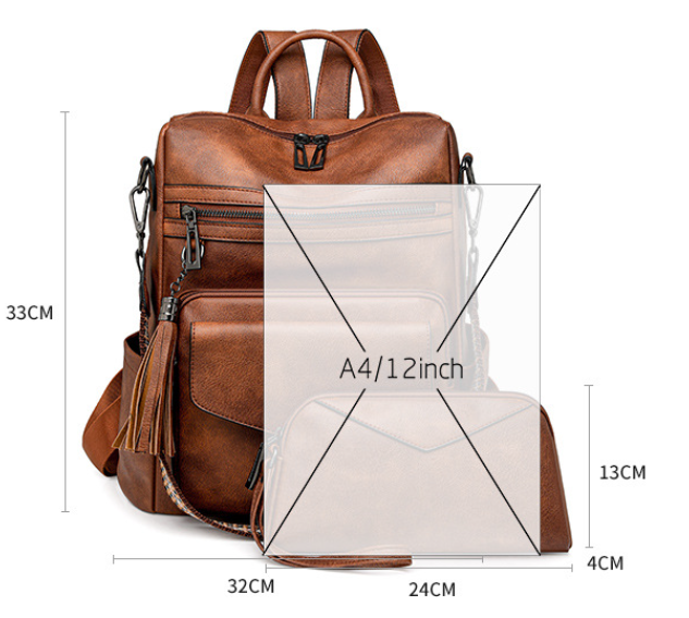 Two-color Brown Rough Women's Retro PU Leather Backpack - Dual-Color Tassel Design, Winter High-End Style โ image 2