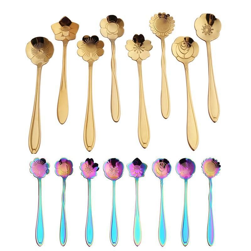 8X Spoon Long Handle Dessert Tea Coffee Mixing Spoon Stainless Steel Teaspoon - Rainbow โ image 3