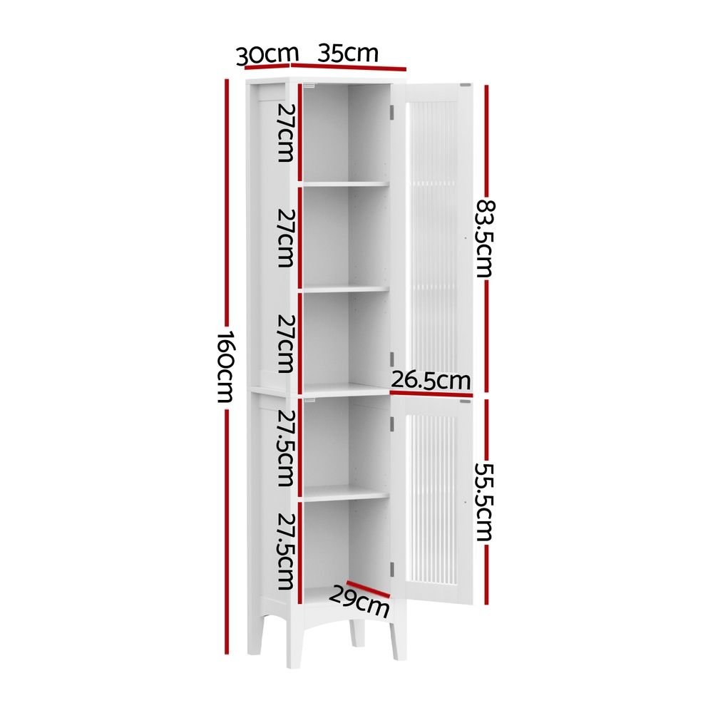 Artiss Bathroom Storage Cabinet 160cm Tall Slim Floor Cupboard Toilet Glass Door White โ image 4