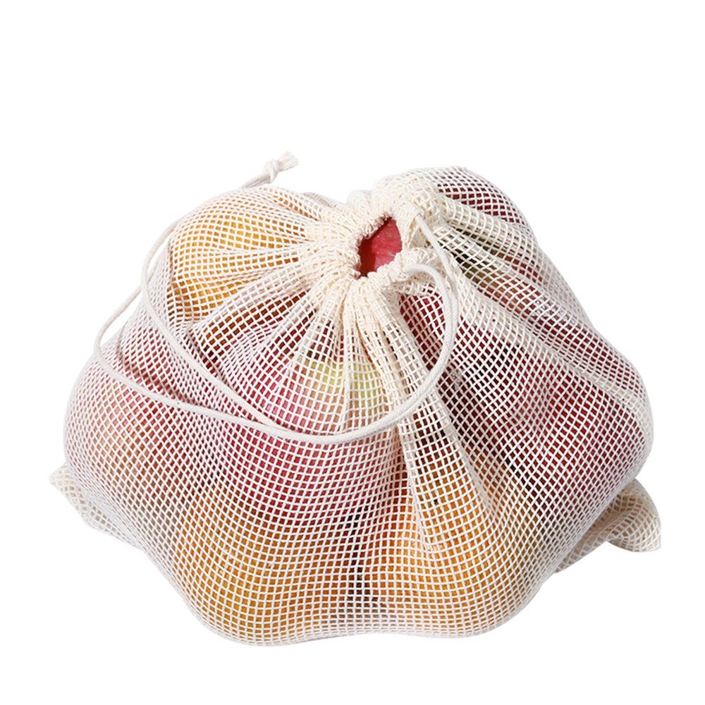 Reusable Cotton Mesh Produce Bags Organic Cotton, Durable, Double Stitched, Washable with Tare Weight & Drawstring - Mesh Bags for Grocery Shopping, Vegetables