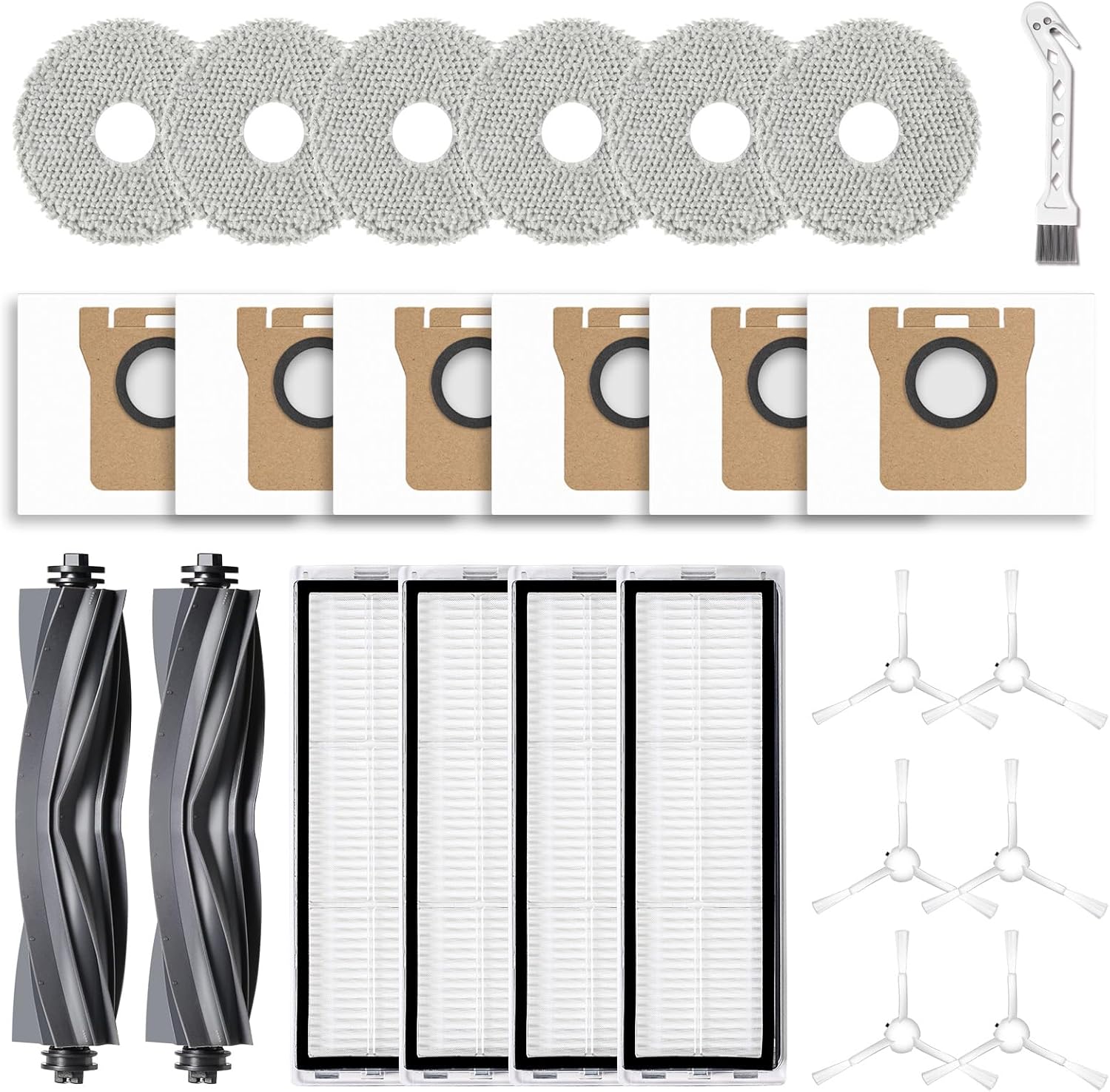 24Pcs Replacement Parts for Dreame L10s Ultra/L10 Ultra Vacuum Cleaner Accessories Kit, 2 Main Brh, 4 HEPA Filters, 6 Mop Pads, 6 Dt Bags, 6 Side Brhes [Not