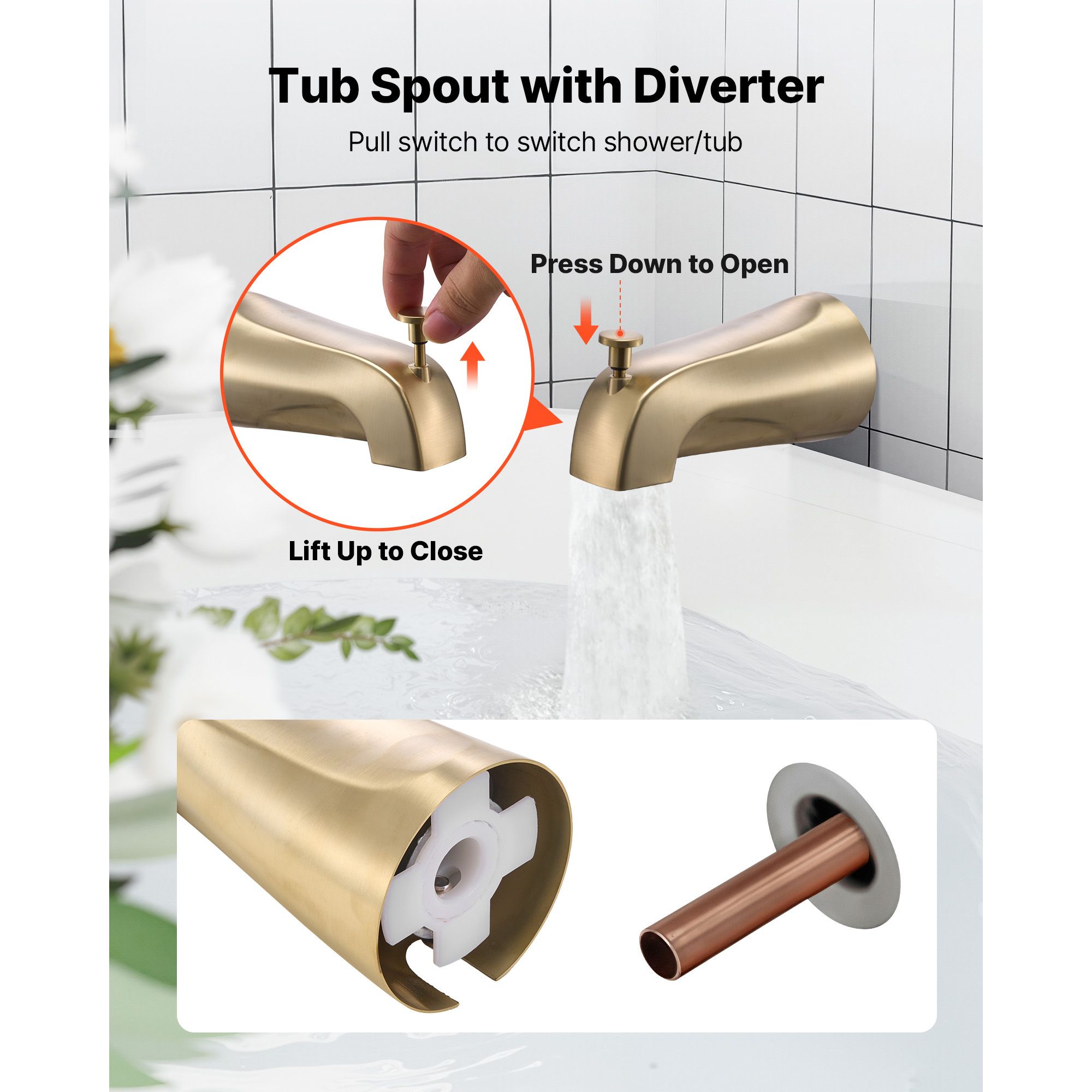 Tub and Shower Faucet Set, Complete with 127 mm Rainfall Shower Head and Bathtub Spout, 8-Setting Adjustable Spray, Single-Handle Tub Trim Kit with Brass โ image 6