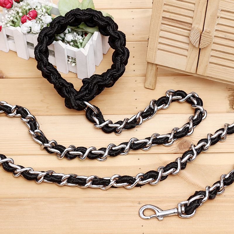 Heavy Duty Dog Leashes Metal Pet Chain Lead with Soft Rope Handle for Medium Large Dogs L-170 * 0.5cm single rope — image 5