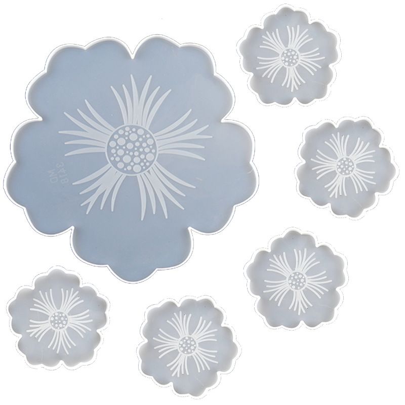 Silicone Resin Molds, 1PCS Large Resin Tray Mold and 5PCS Coaster Molds for Resin Casting, Flower Shape Epoxy Resins Casting Molds for, Home Decoration, Table