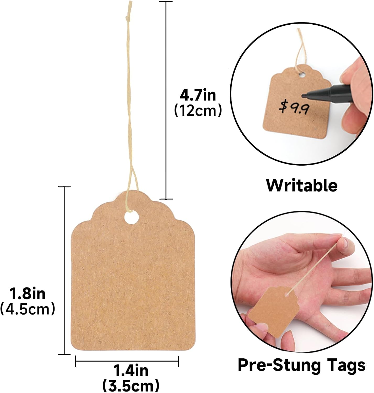 500Pcs Blank Tags with String, Brown Price Tags, 1.8x1.4Inch Kraft Paper Hangingtag for Small Business, Clothes Tag for Selling, Small Retail Marking Label โ image 2