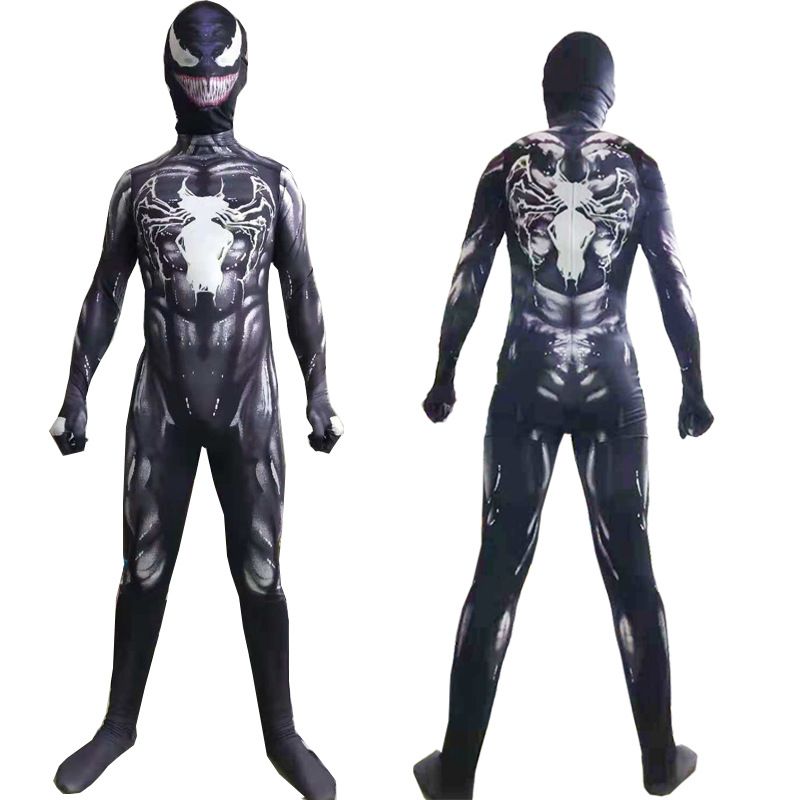 Spiderman Cosplay Costume Milk Silk One Piece Suit Black and White venom 170