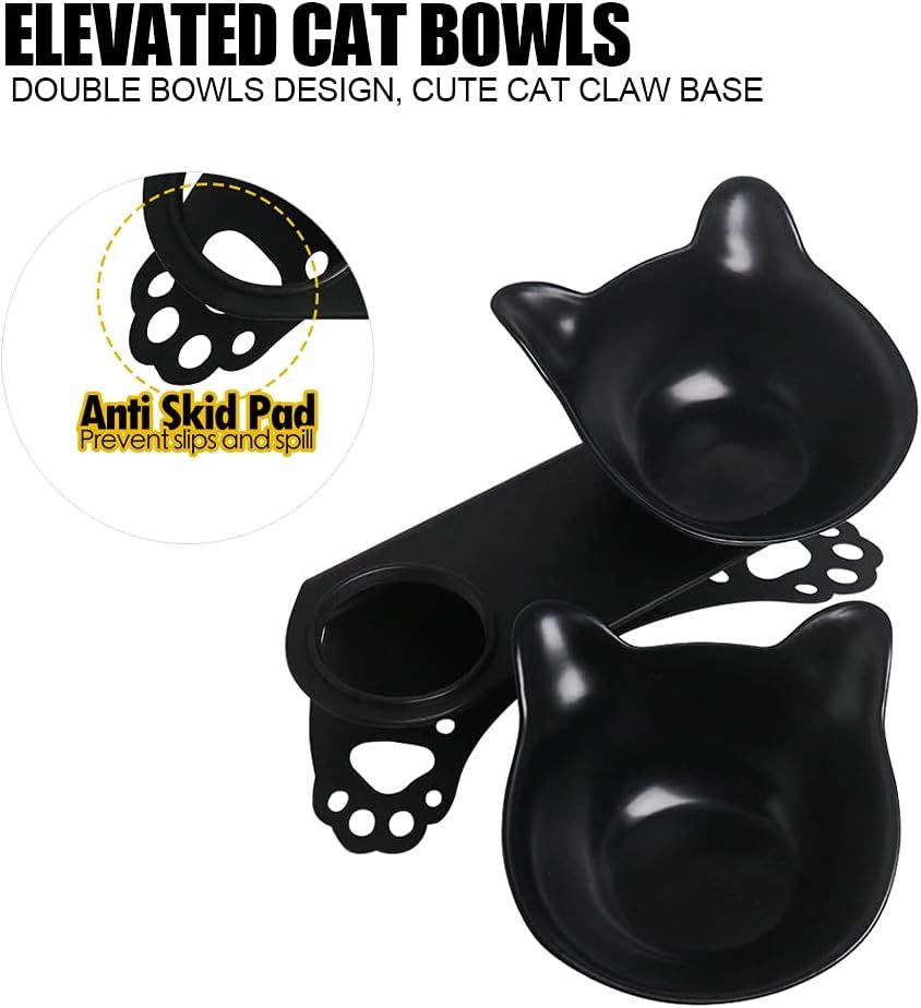 Elevated Cat Bowls,Double Cat Dog Bowls,15°Tilted Raised Cat Bowls,Cat Food Bowls Protective Cat Feeder Bowl for and Small Dogs — image 2