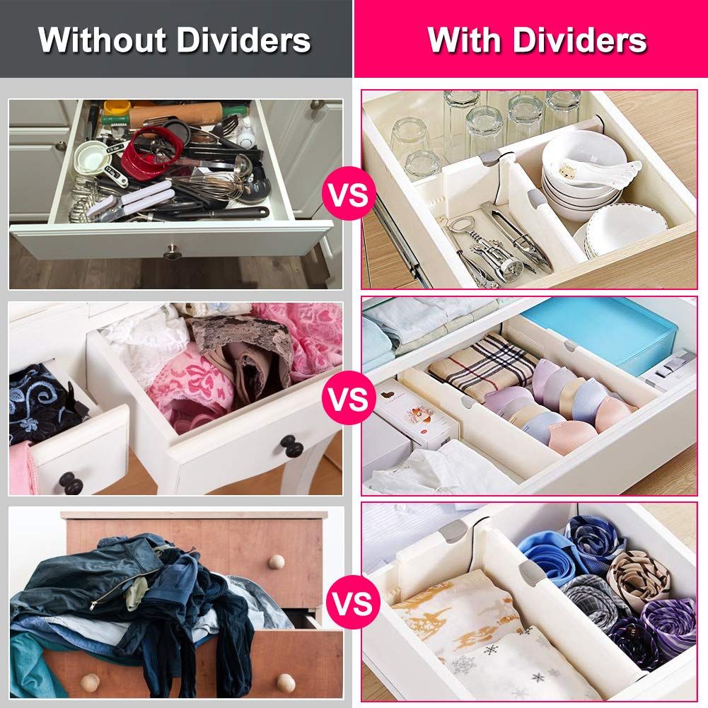 Drawer Dividers 4 Pack, Adjustable Separators High Expandable Bathroom, Closet,Clothing, Office, Kitchen Storage — image 2