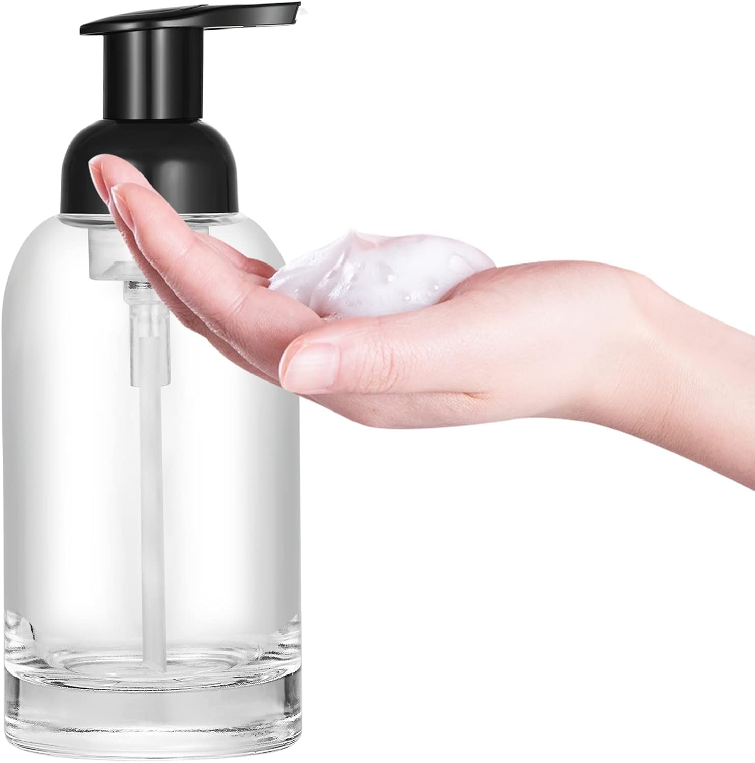 Hand soap bottle - Foam soap dispenser - Glass - Pump type - 375 ml dispenser - Clear bottle with black pump - For hand soap and body soap - 2-pack — image 2