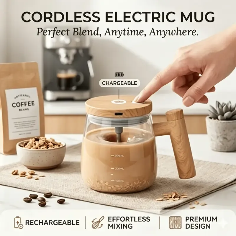 Electric Glass Stirring Cup | One-Button Auto Mixing, 400ml Large Capacity, Type-C Charging, Quiet & Waterproof, Effortless Brewing Companion