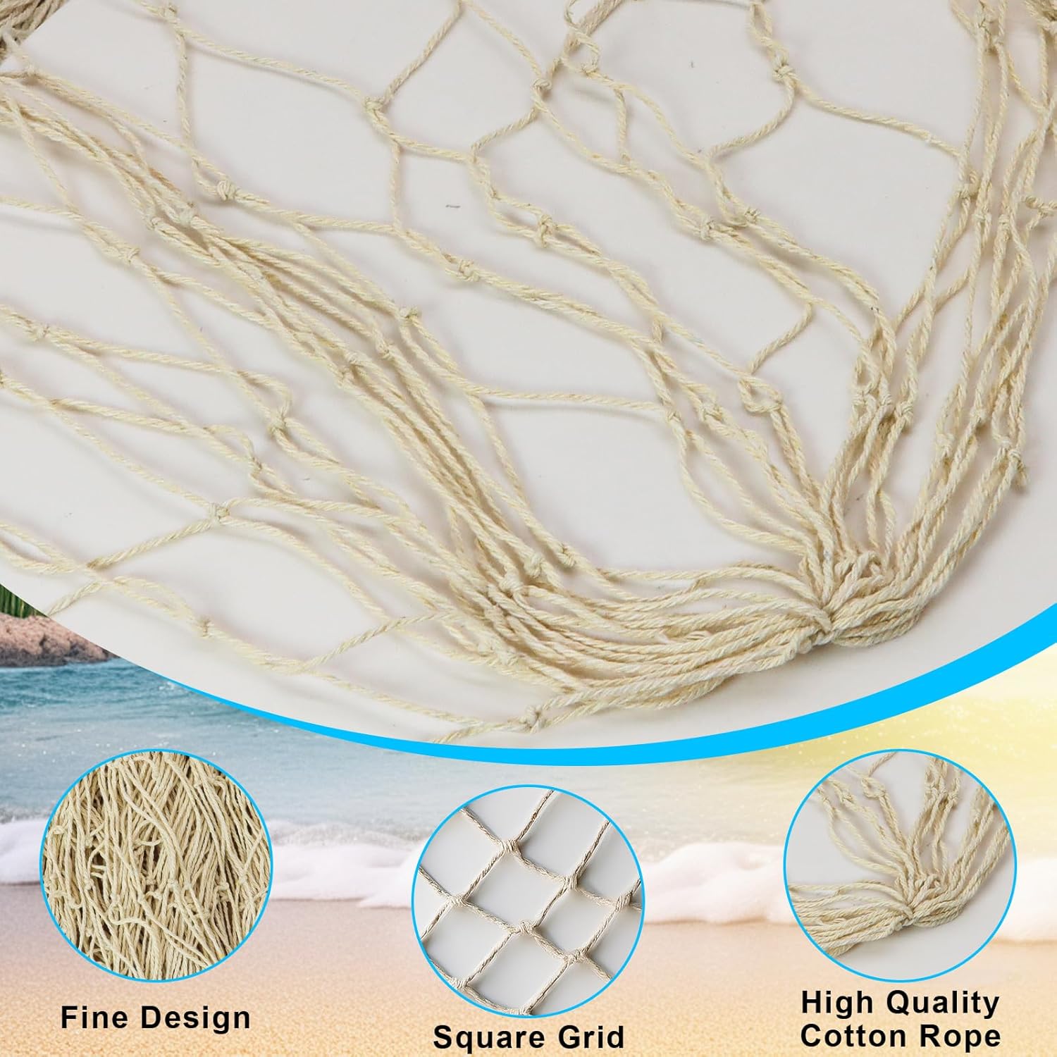 2 PCS Fish Net Decorations, 80 x 40 Inch, Ocean Themed Party Decor Beach, Nautical Wall Hanging Fishing Net for Coastal Bedroom, Bathroom, or Under The Sea — image 3