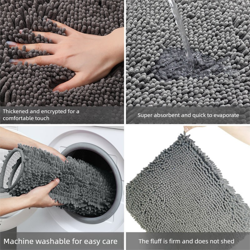 Dark blue Thickened Chenille Bathroom Floor Mat 50x80cm Super Absorbent Non-Slip TPR Backing Rug for Shower Entrance and Washroom Soft Comfort for Local โ image 5