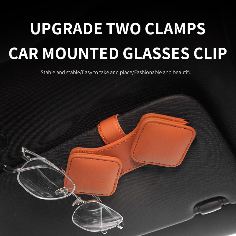 2 Pcs Red Car Sun Visor Glasses Holder Clip with Dual Magnetic Clamps - PU Leather, Anti-Slip, and Multi-Functional Storage — image 2