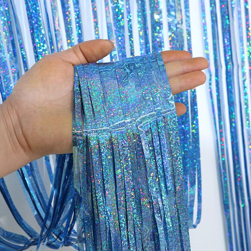 5-piece Light Blue Laser Tinsel Foil Fringe Curtain - 1*1m Metallic Party Streamer Backdrop for Birthday, Wedding, Christmas, New Year & Event Decoration