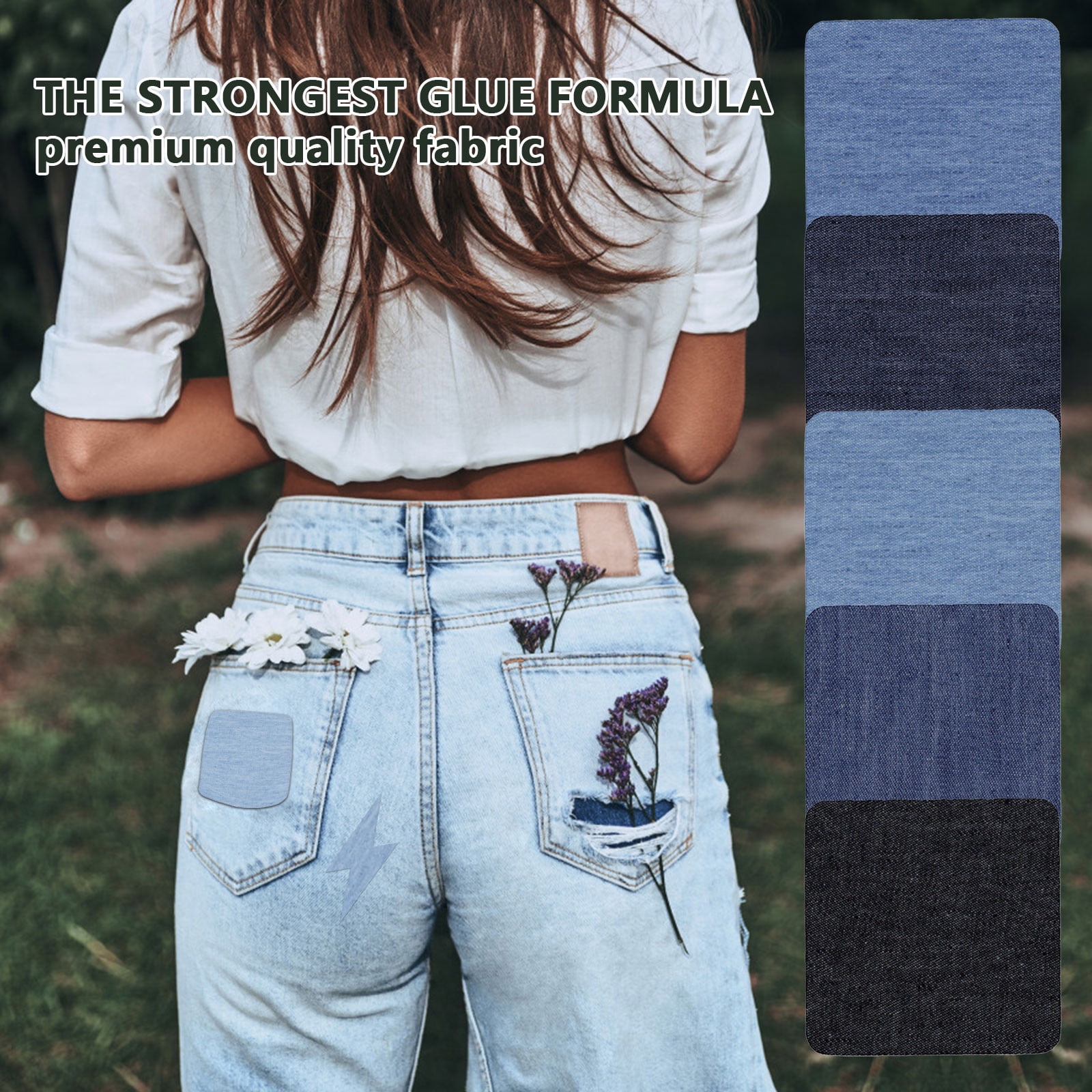 5 Pack Iron On Denim Repair Patches, Cotton Fabric Patches for Jeans Knees Pants Clothing Repair and Decoration, Blue Assorted — image 5